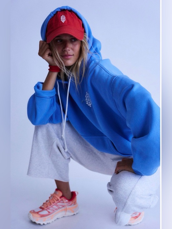 Free People Tops - FP Movement Final Call Logo Hoodie in Riviera Blue, size Medium, NWT